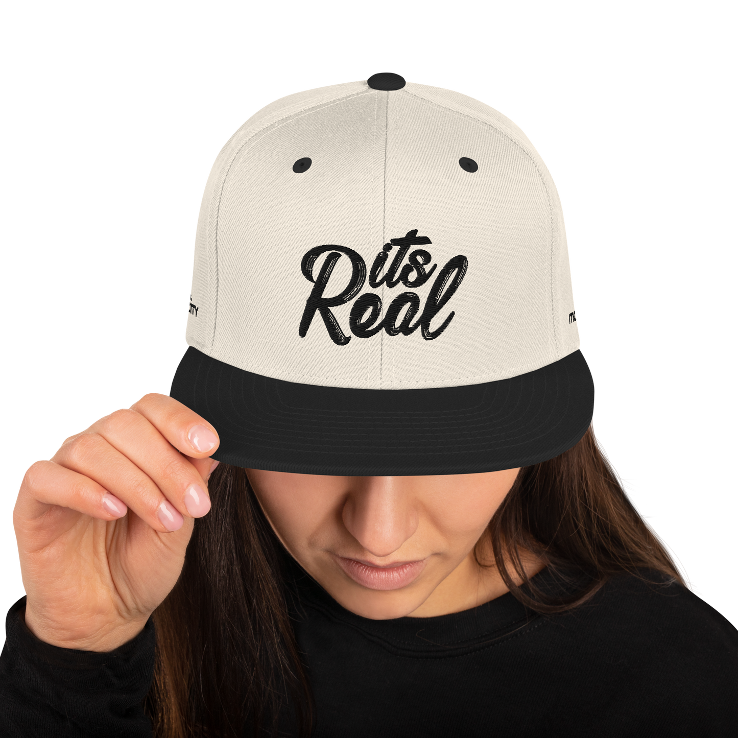 Its Real Snapback Hat Black Text