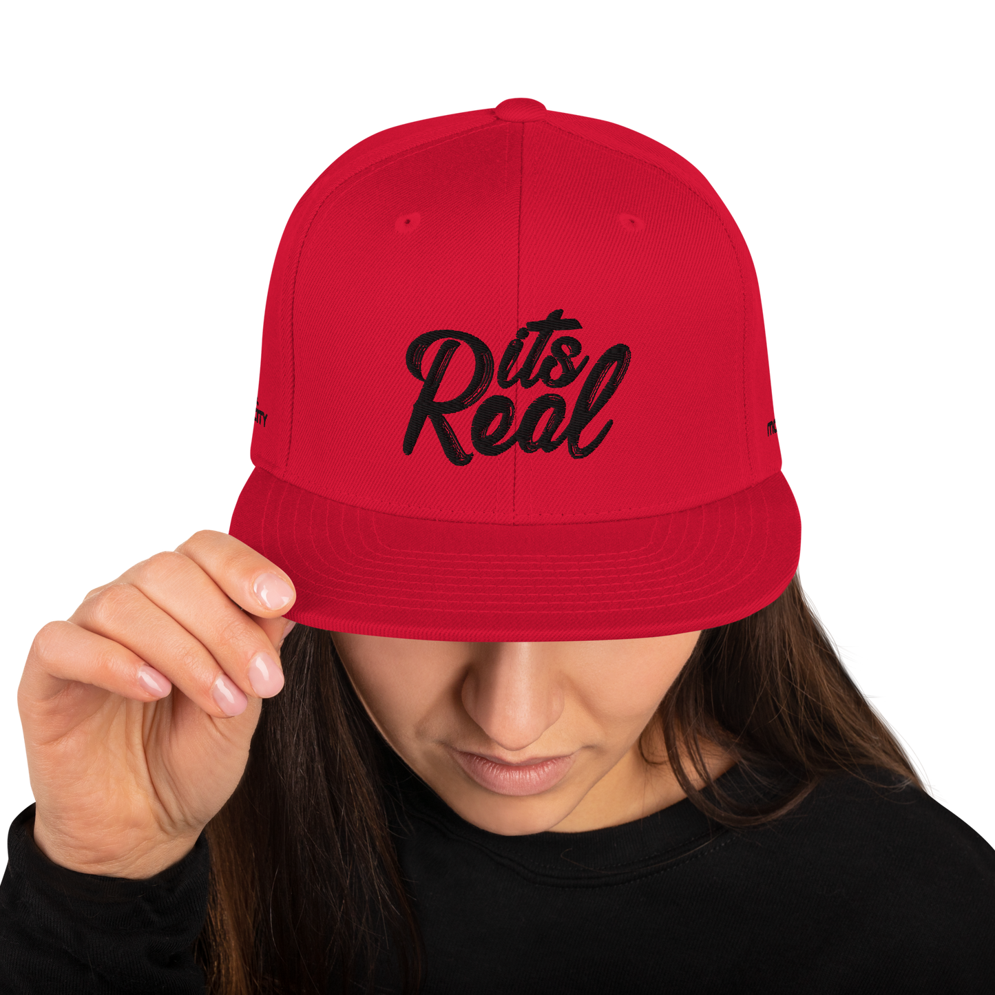 Its Real Snapback Hat Black Text